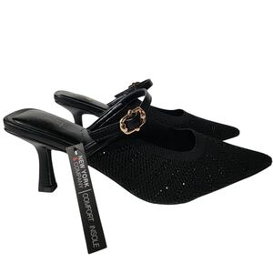 NEW New York & Company Beaded Sparkle Slingback Black Kitten Heels Size 8